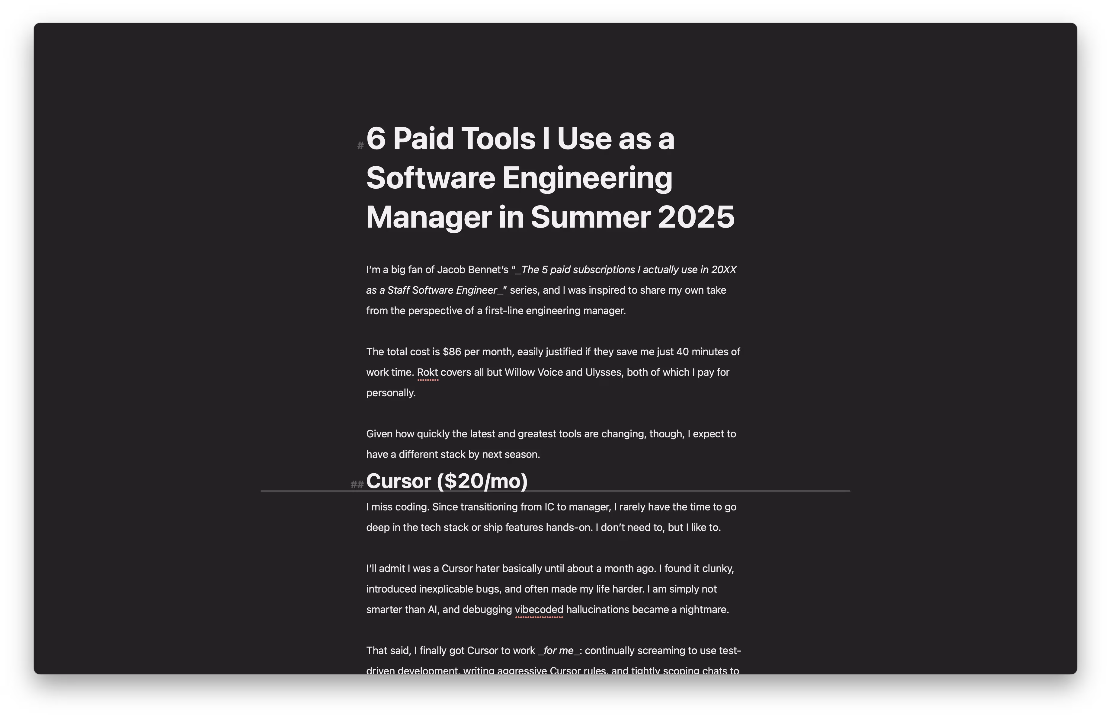 The first draft of this post as viewed in Ulysses.